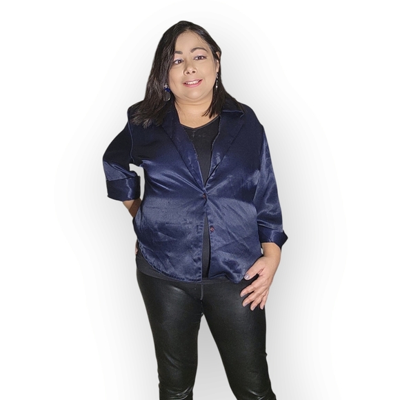 Jean Works & Company Chic Dark Blue Blouse Size L - Picture 3 of 13